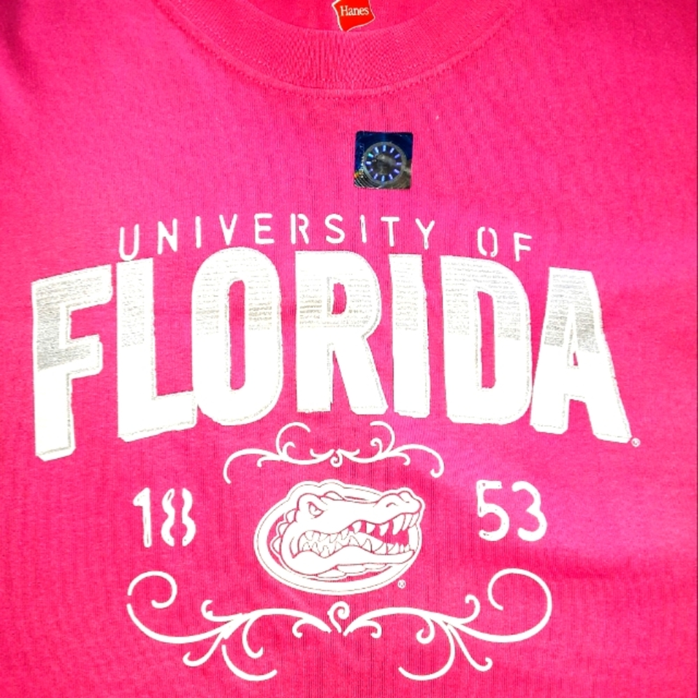 Women's Tagless X-Large Licensed 1853 University of Florida, Pink & White Tee